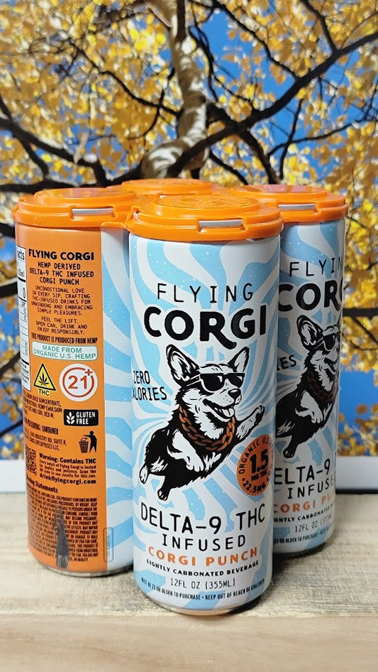 Flying corgi punch seltzer