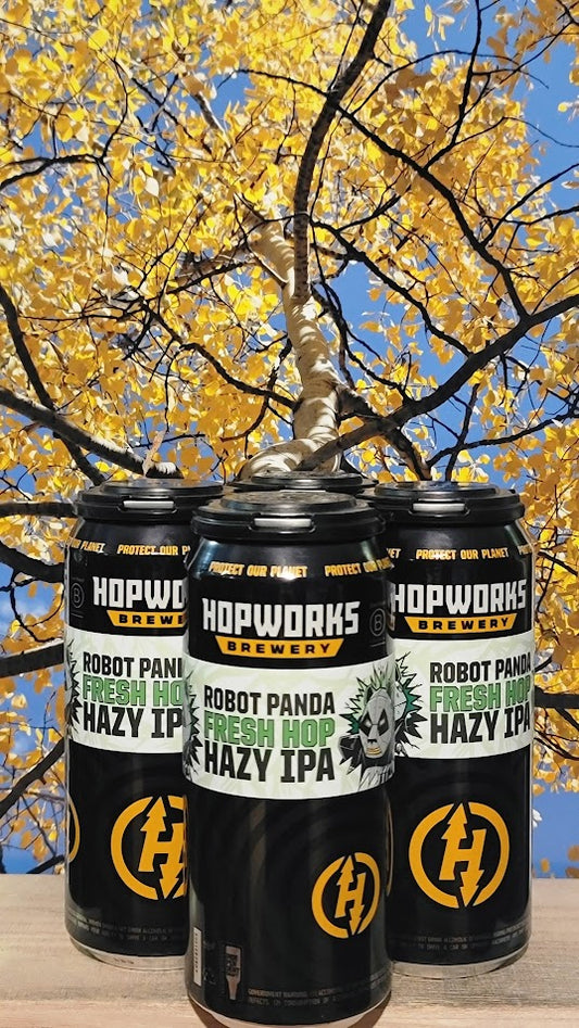 Hopworks robot panda fresh hops hazy ipa
