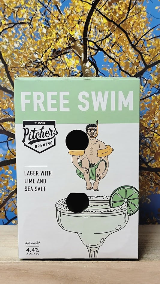Two pitchers free swim lager with lime and sea salt